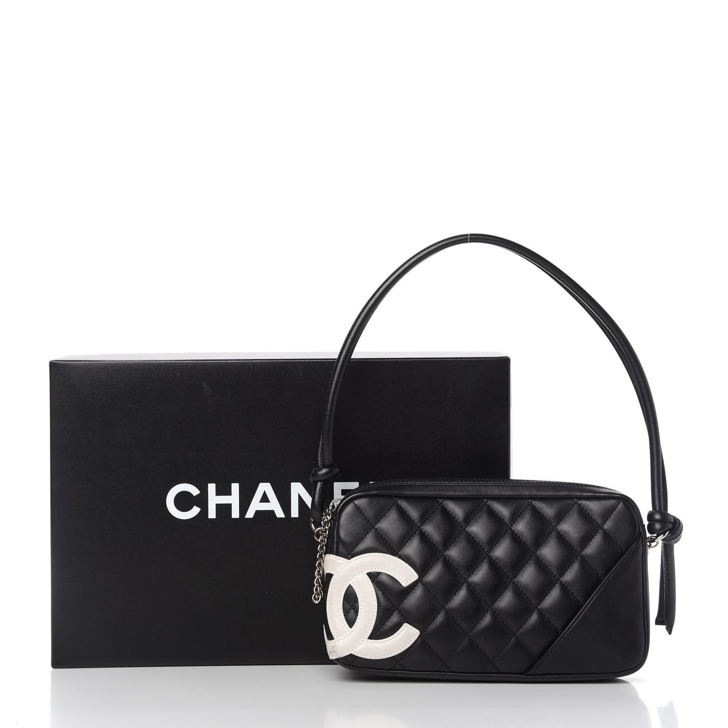 Calfskin Quilted Cambon Pochette Black White