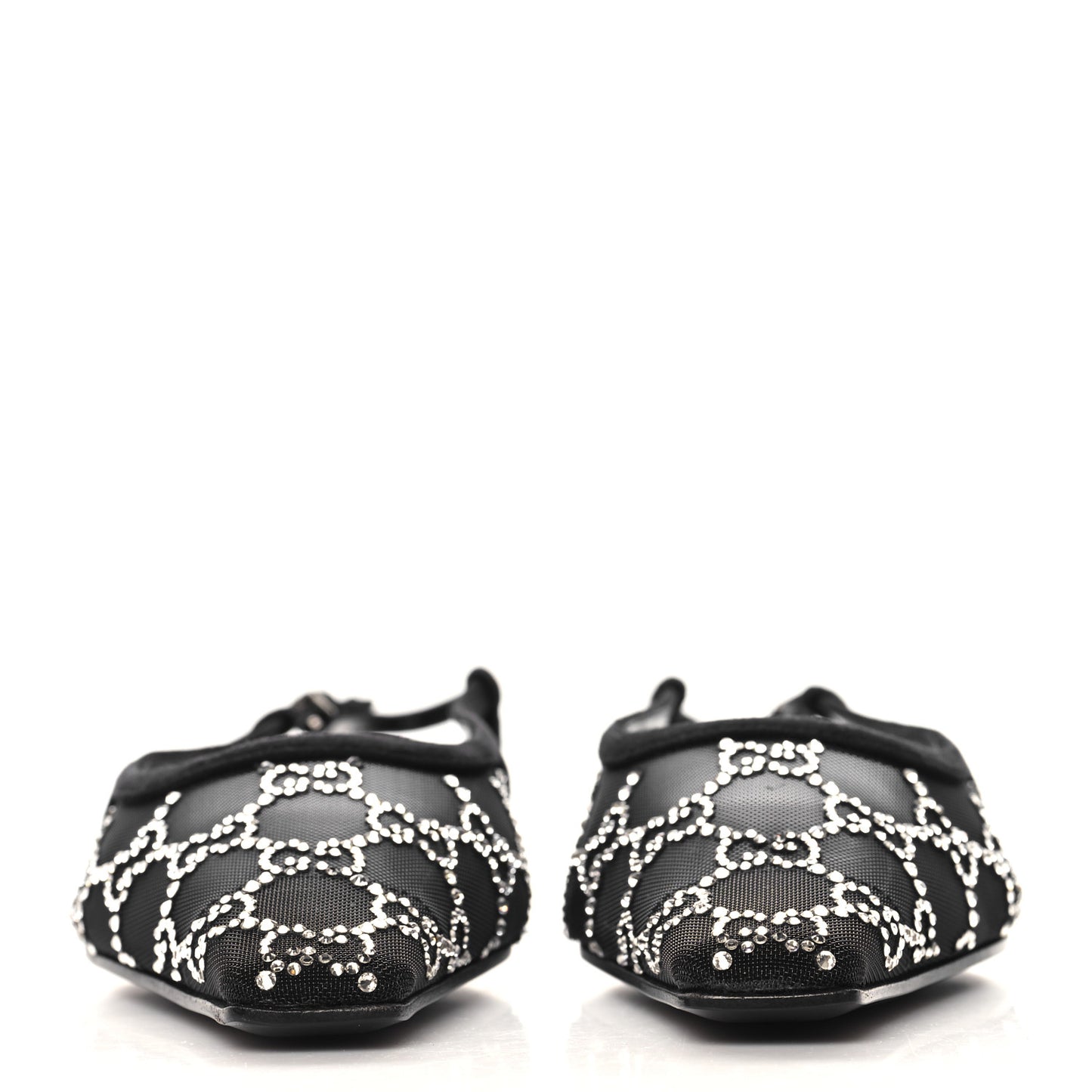 Tela Retino Kid Scamosciato Crystal GG Monogram Square Demi Ballet Flats 37.5 Black