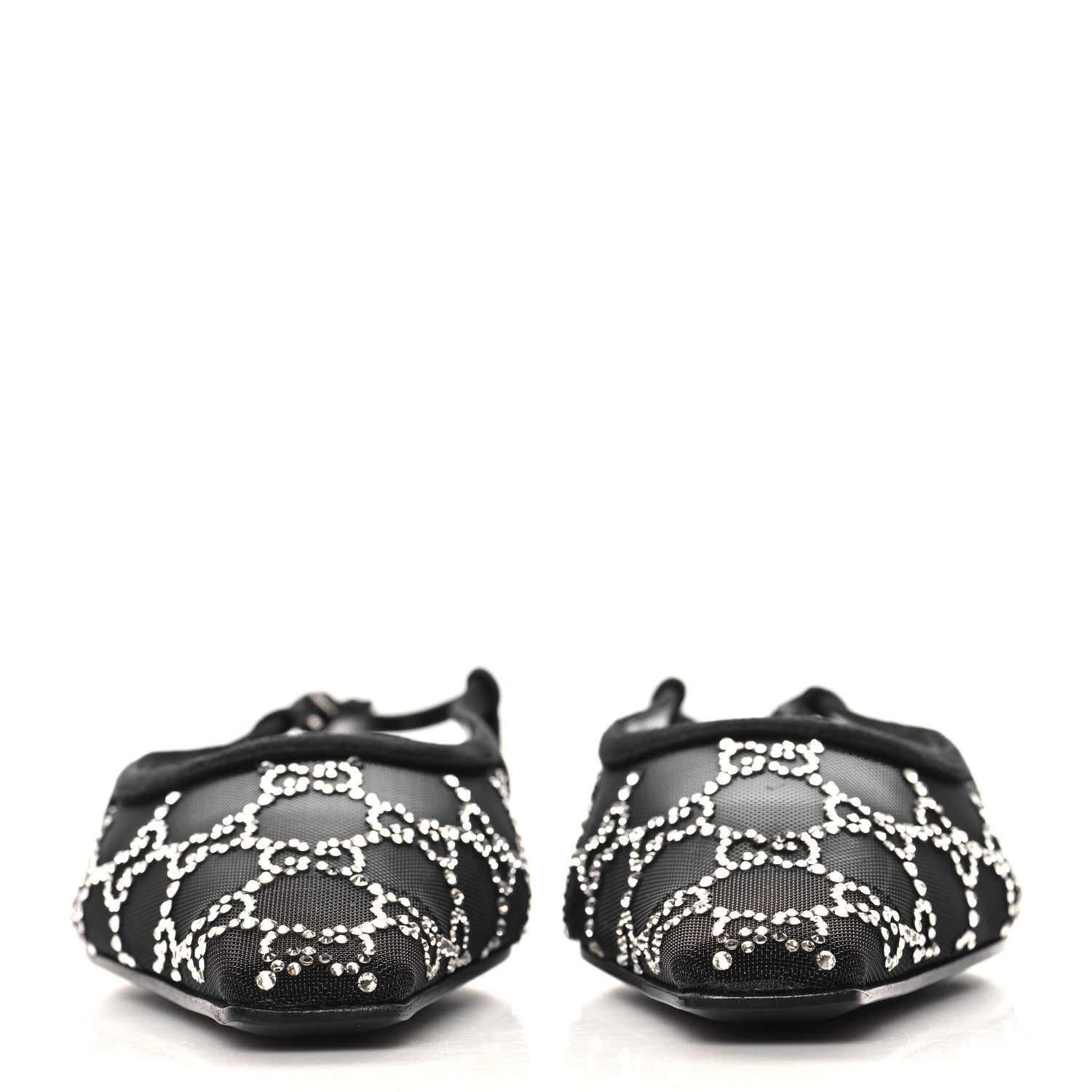 Gucci Tela Retino Kid Scamosciato Crystal GG Monogram Square Demi Ballet Flats 37.5 Black 3 of 9
