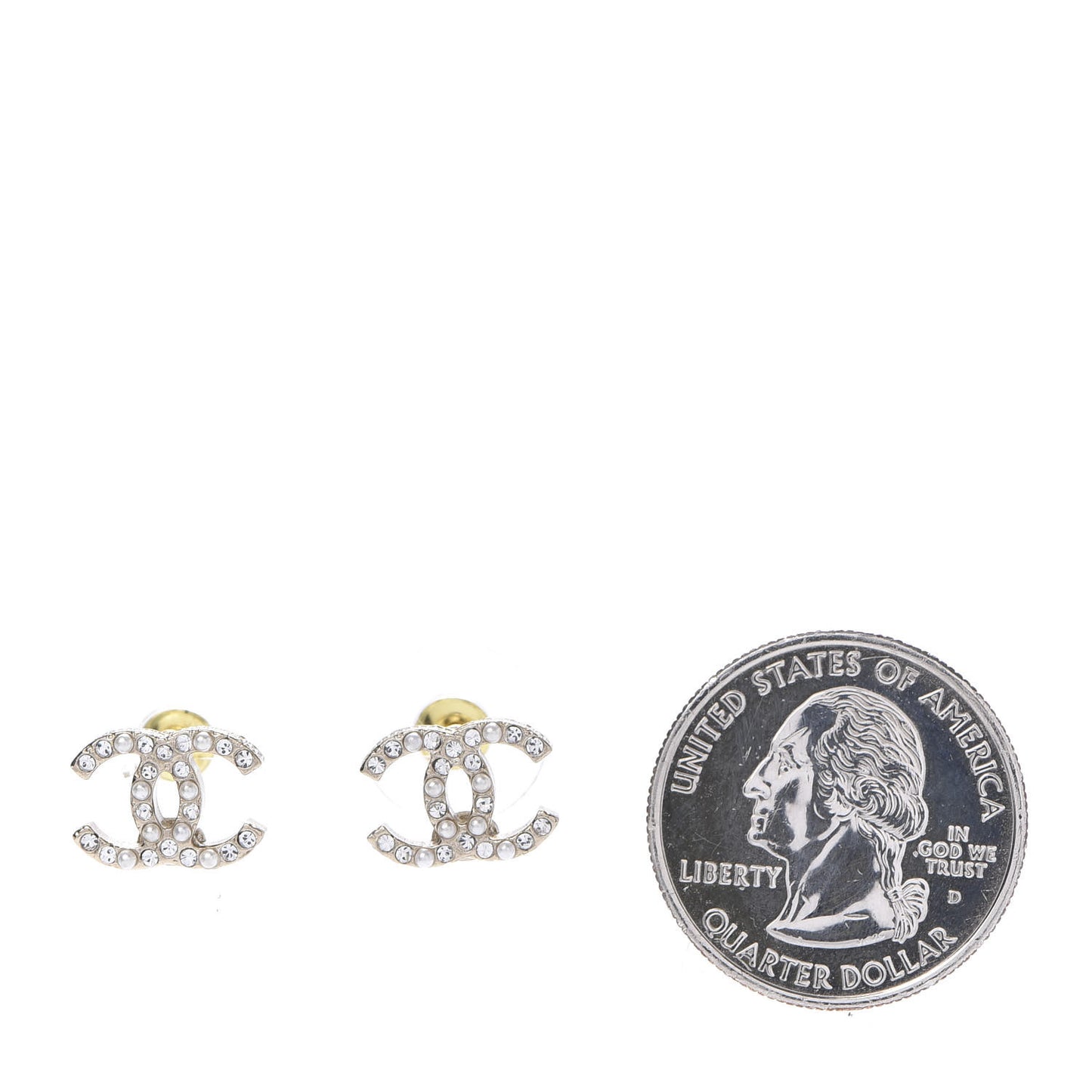Pearl Crystal CC Charms Stud Earrings Light Gold