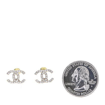 Chanel Pearl Crystal CC Charms Stud Earrings Light Gold 3 of 10