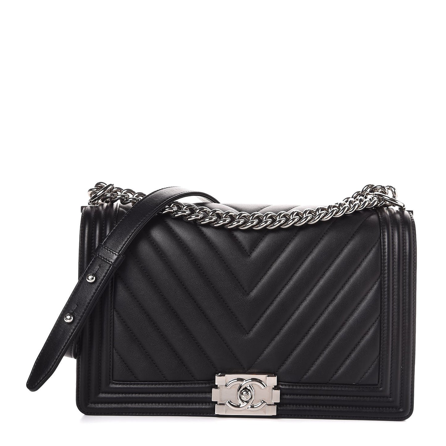 Calfskin Chevron Quilted New Medium Boy Flap Black