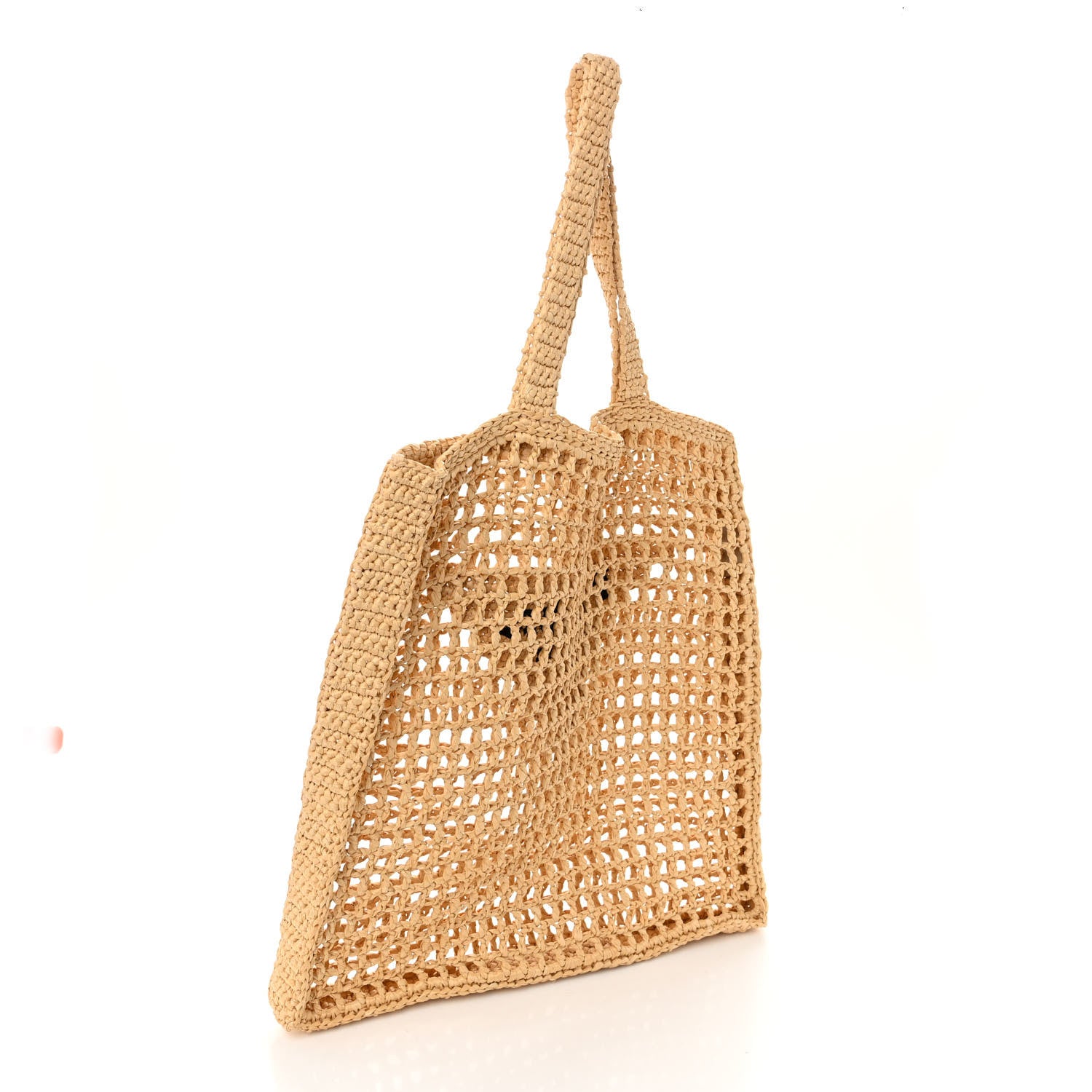 Prada Yarn Raffia Effect Crochet Logo Embroidered Tote Bag Naturale 3 of 8
