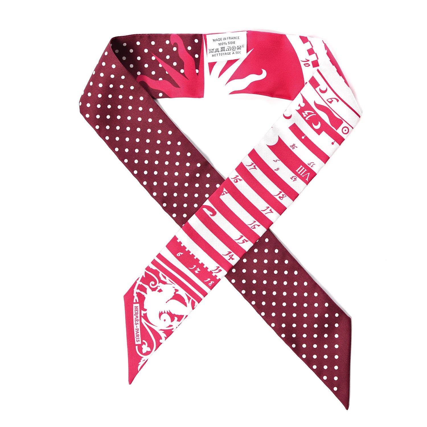Hermes Silk Astrologie a Pois Twilly Fuchsia White Bordeaux 1 of 5