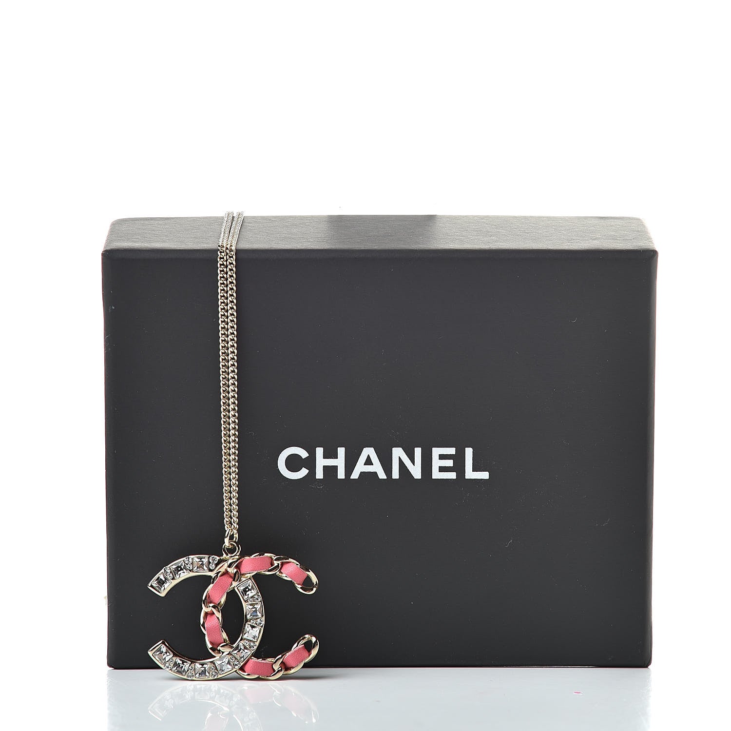 Chanel Lambskin Baguette Crystal CC Necklace Gold Pink 6 of 6