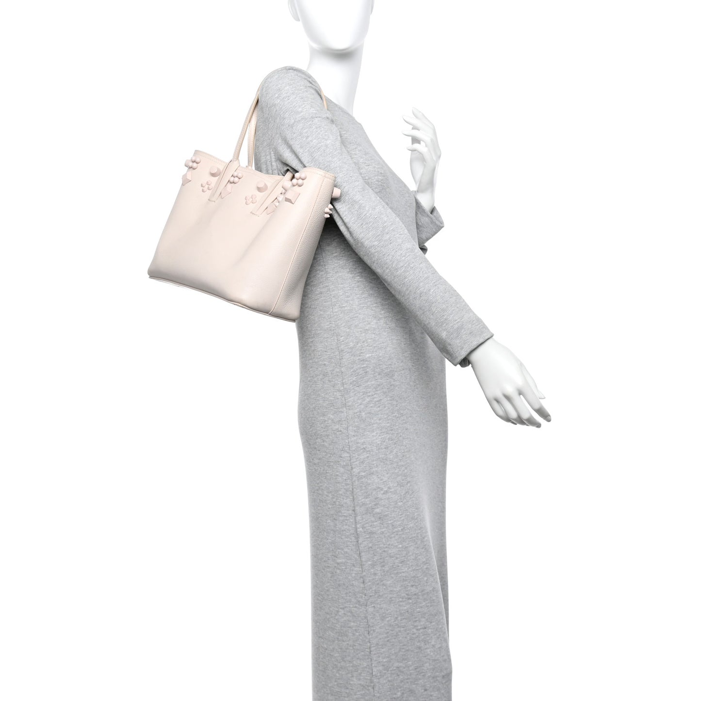 Calfskin Empire Spike Studded Small East West Cabata Tote Leche