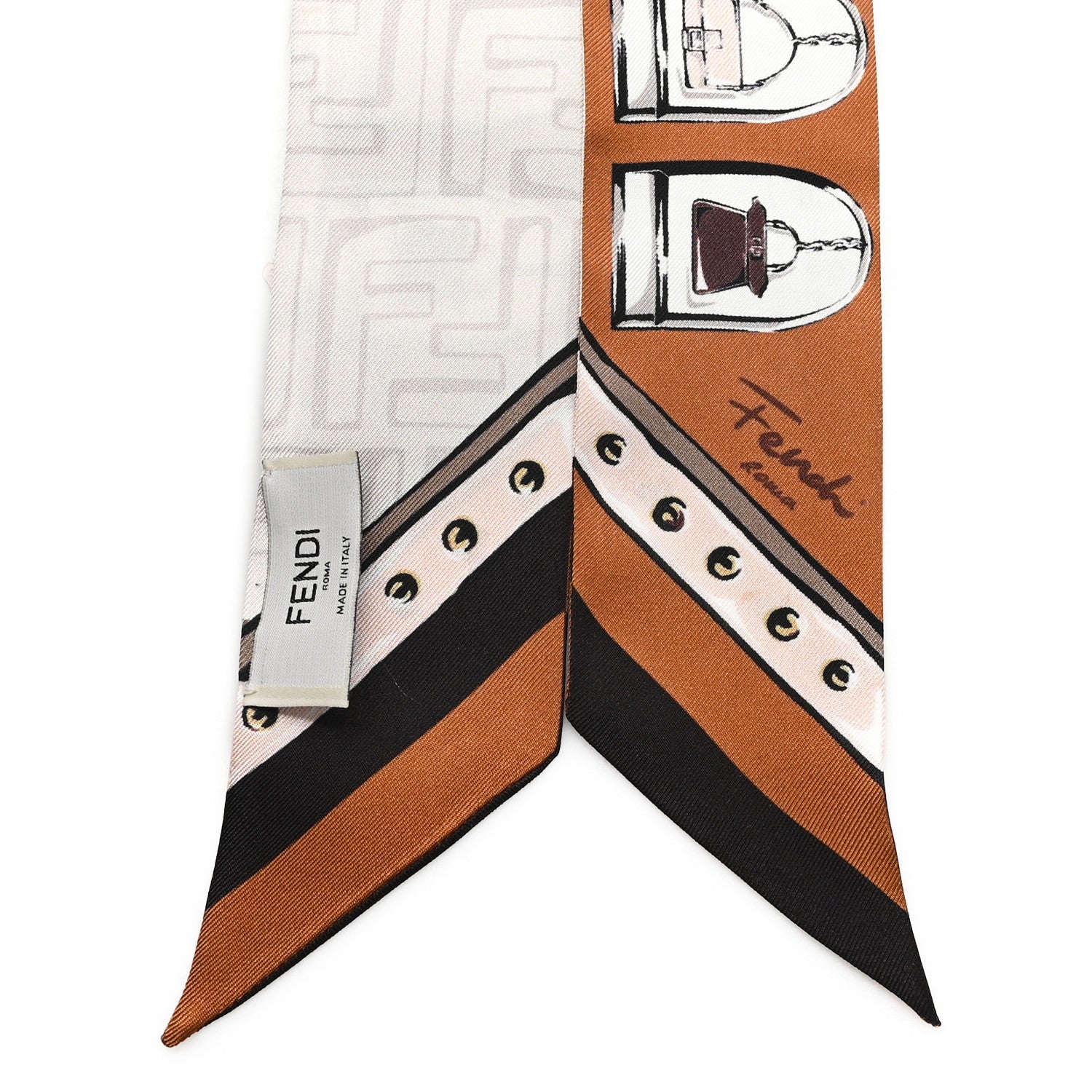 Fendi Silk Bag Print Wrappy Scarf Brown Multicolor 2 of 3