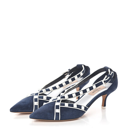 Valentino Garavani Suede Free Rockstud Cross Strap D'Orsay 55mm Pumps 35.5 Marine Optic White 3 of 7
