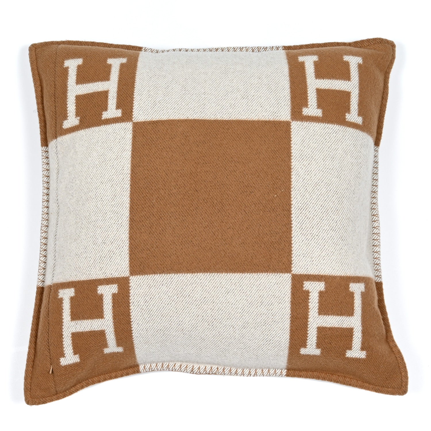 Hermes Wool Cashmere Avalon Pillow GM Ecru Camel 2 of 3
