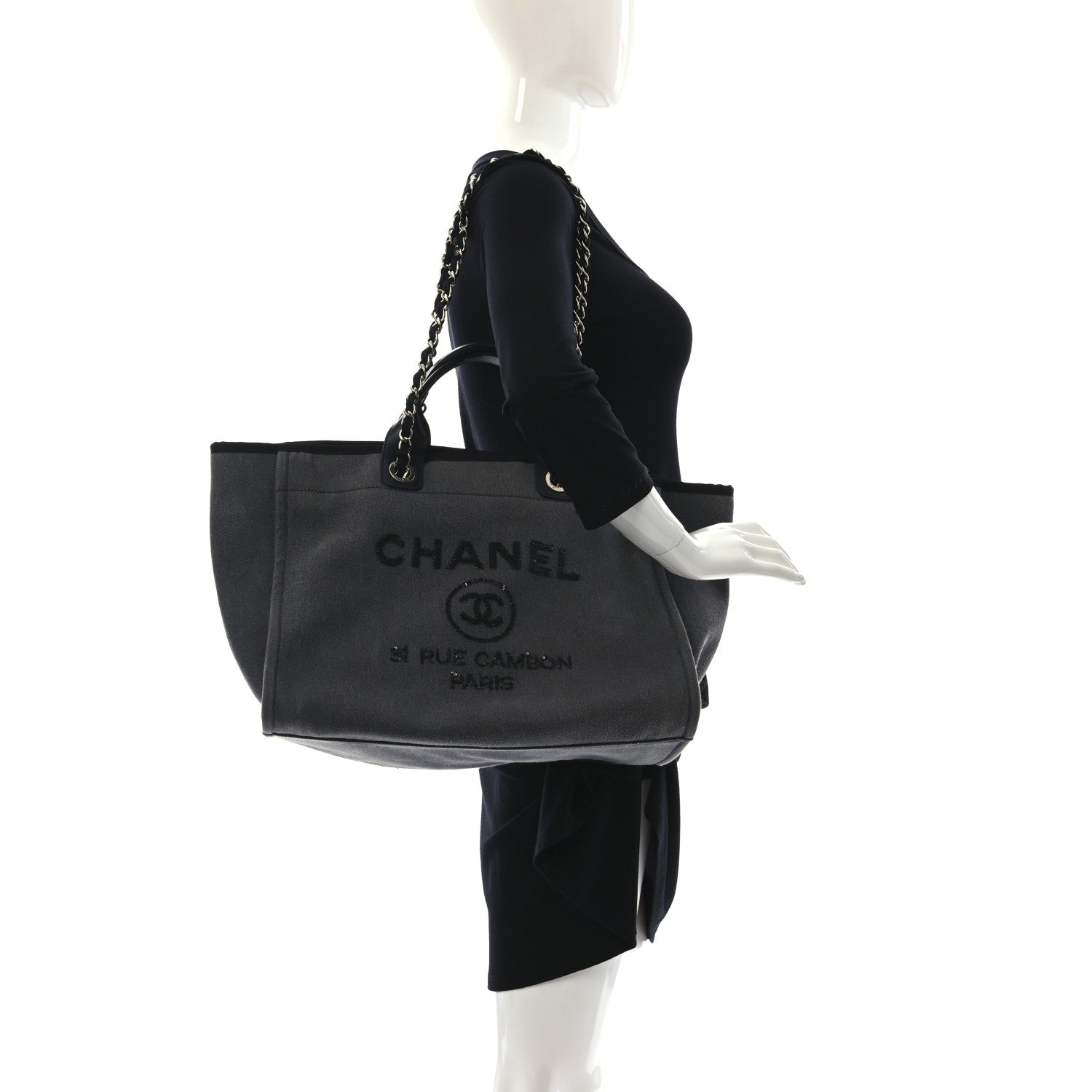 Chanel Canvas Sequin Medium Deauville Tote Charcoal 2 of 9