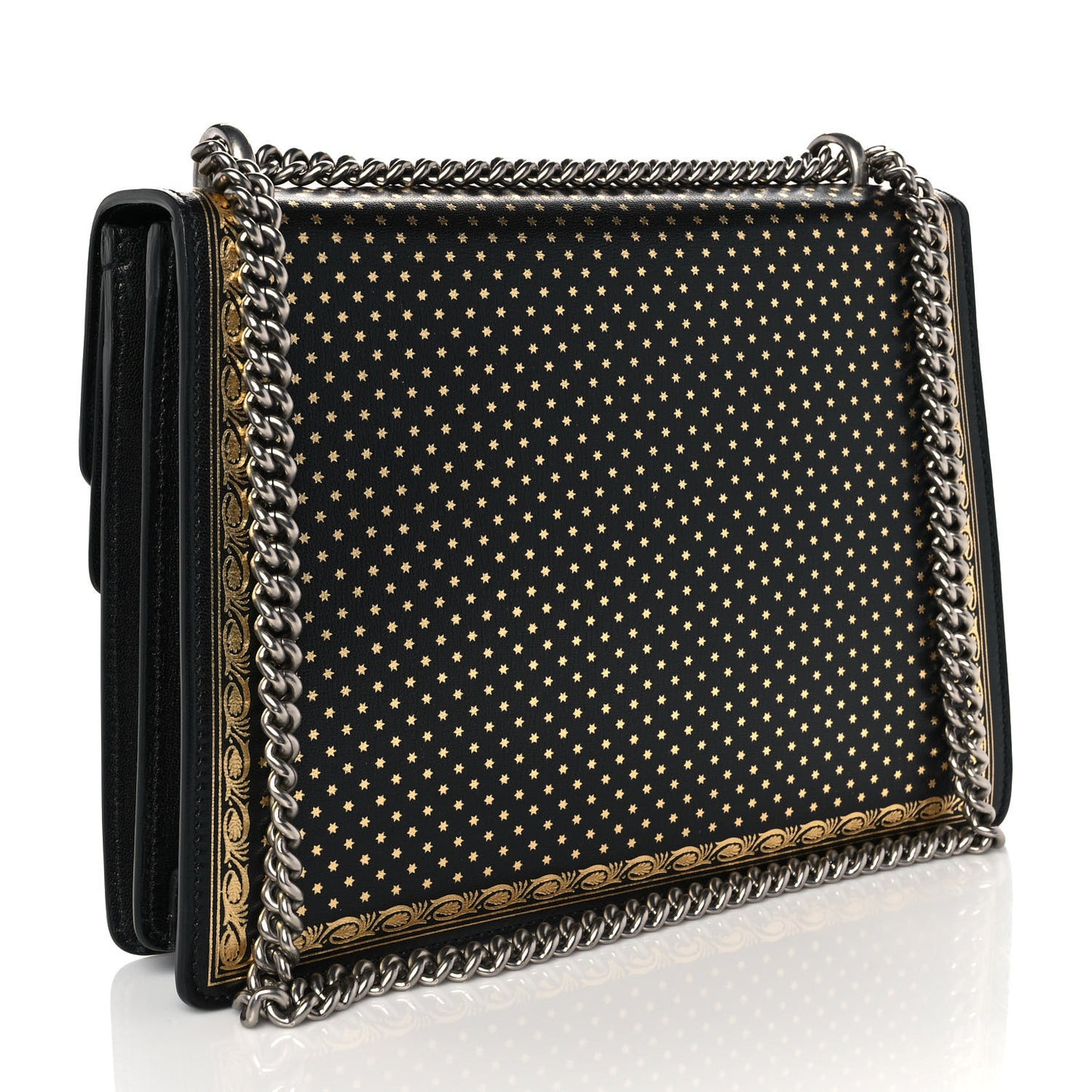 X SEGA Calfskin GUCCY Stars Medium Dionysus Shoulder Bag Black Gold