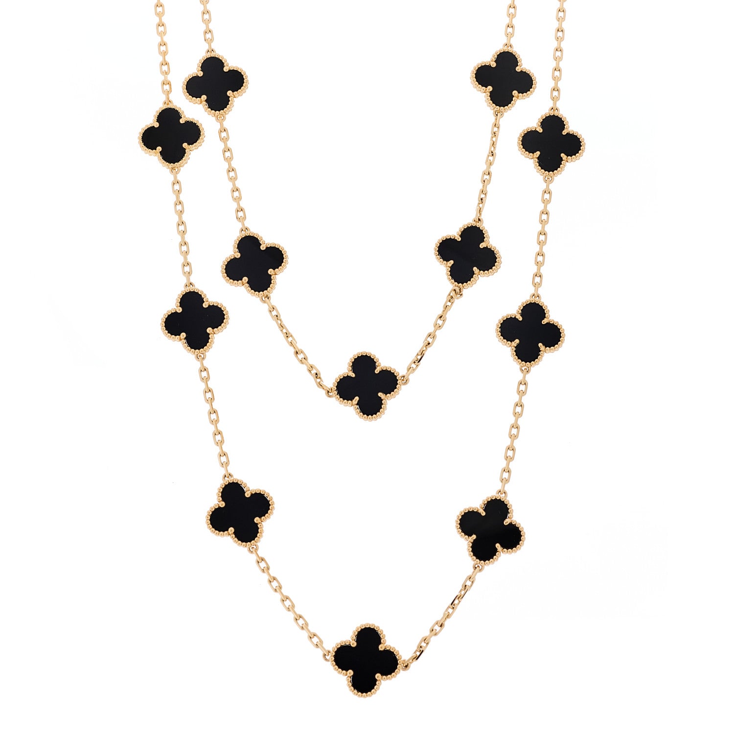 Van Cleef & Arpels 18K Yellow Gold Black Onyx 20 Motifs Vintage Alhambra Necklace 1 of 6