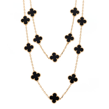 Van Cleef & Arpels 18K Yellow Gold Black Onyx 20 Motifs Vintage Alhambra Necklace 1 of 6