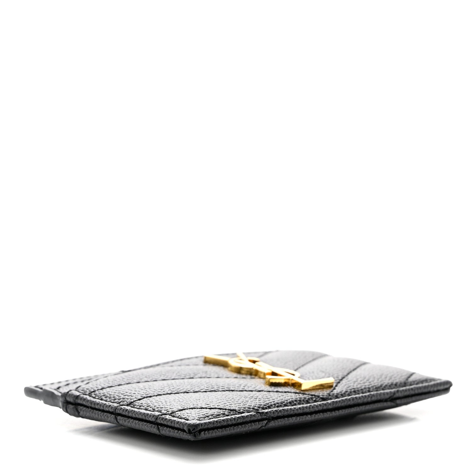 Saint Laurent Grain De Poudre Matelasse Chevron Monogram Credit Card Case Black 4 of 8