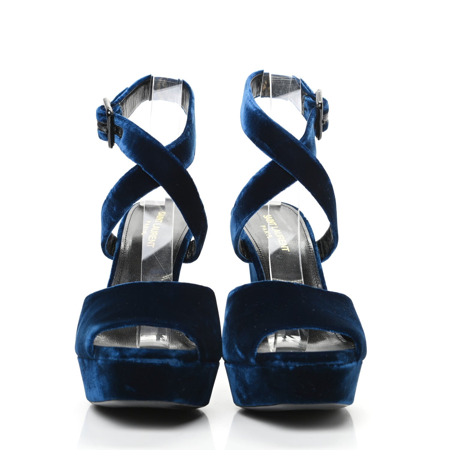 Saint Laurent Velvet Debbie Platform Sandal 39.5 Blue 2 of 9