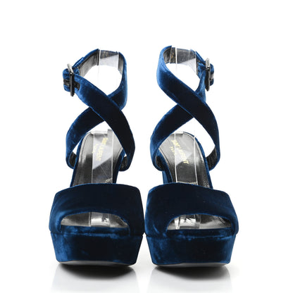 Saint Laurent Velvet Debbie Platform Sandal 39.5 Blue 2 of 9