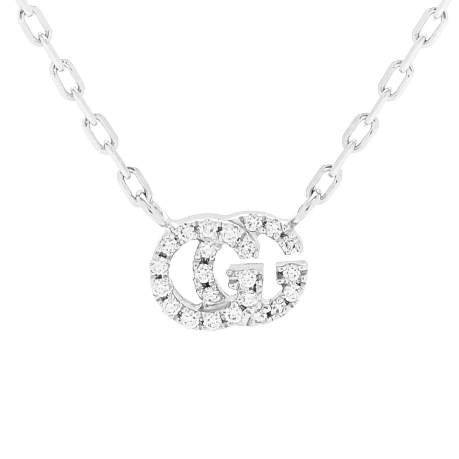 Gucci 18K White Gold Diamond Running GG Pendant Necklace 4 of 8