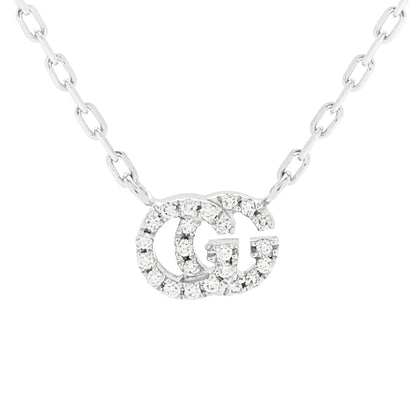 Gucci 18K White Gold Diamond Running GG Pendant Necklace 4 of 8