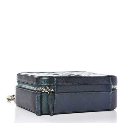 Chanel Iridescent Caviar Quilted Medium CC Filigree Vanity Case Dark Turquoise 4 of 8