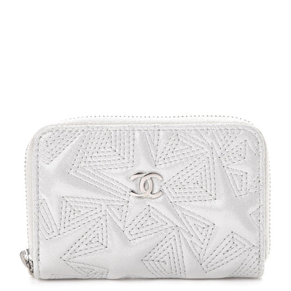 Chanel Metallic Lambskin Star Embossed Coin Purse Light Silver 1 of 8