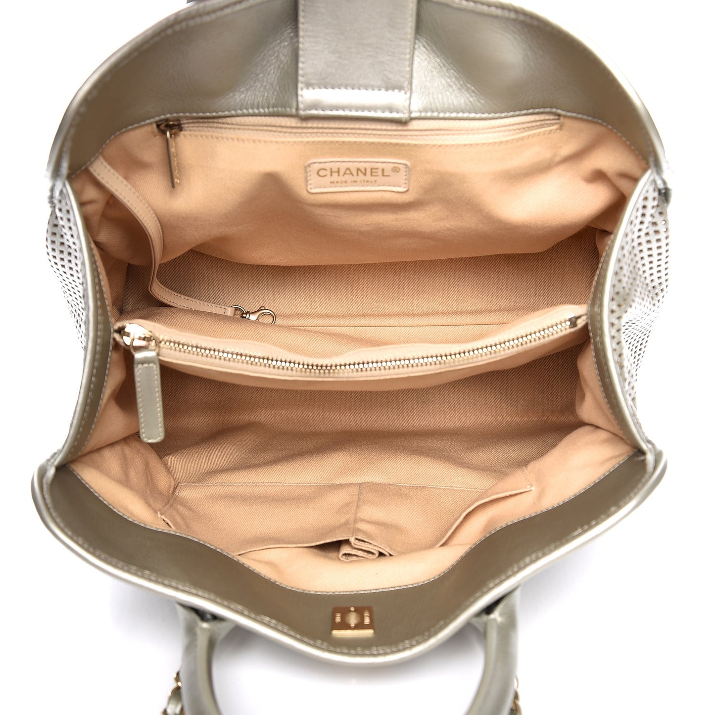 Metallic Calfskin Perforated Up In The Air Tote Silver