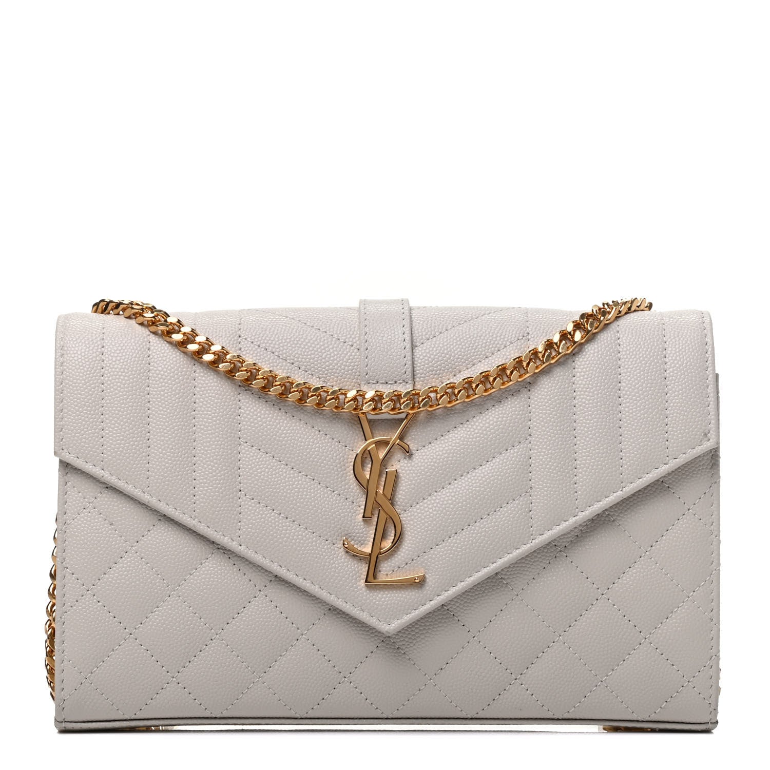 Saint Laurent Grain De Poudre Mixed Matelasse Triquilt Monogram Chain Wallet Crema Soft 1 of 8