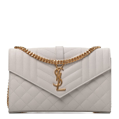 Saint Laurent Grain De Poudre Mixed Matelasse Triquilt Monogram Chain Wallet Crema Soft 1 of 8