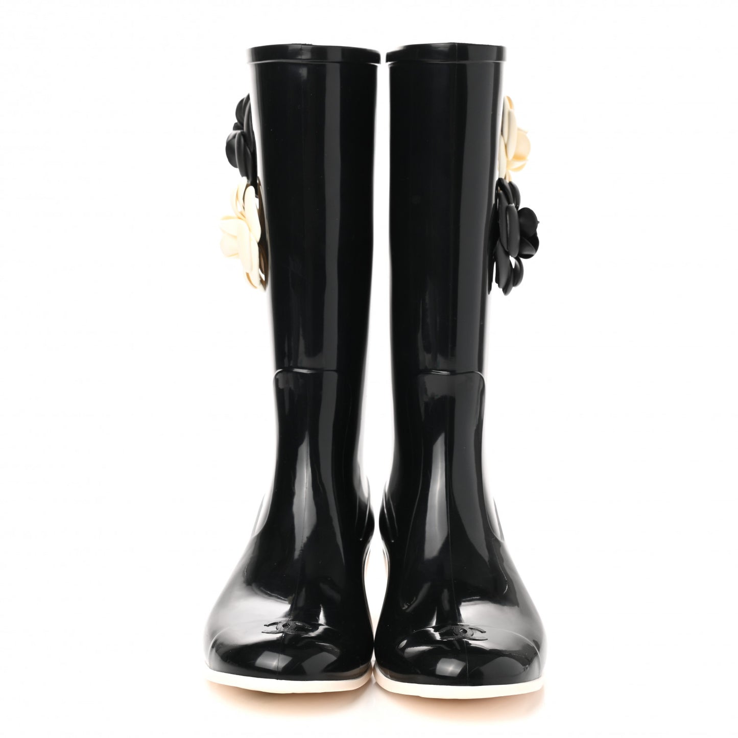 Rubber Camellia Rain Boots 38 Black