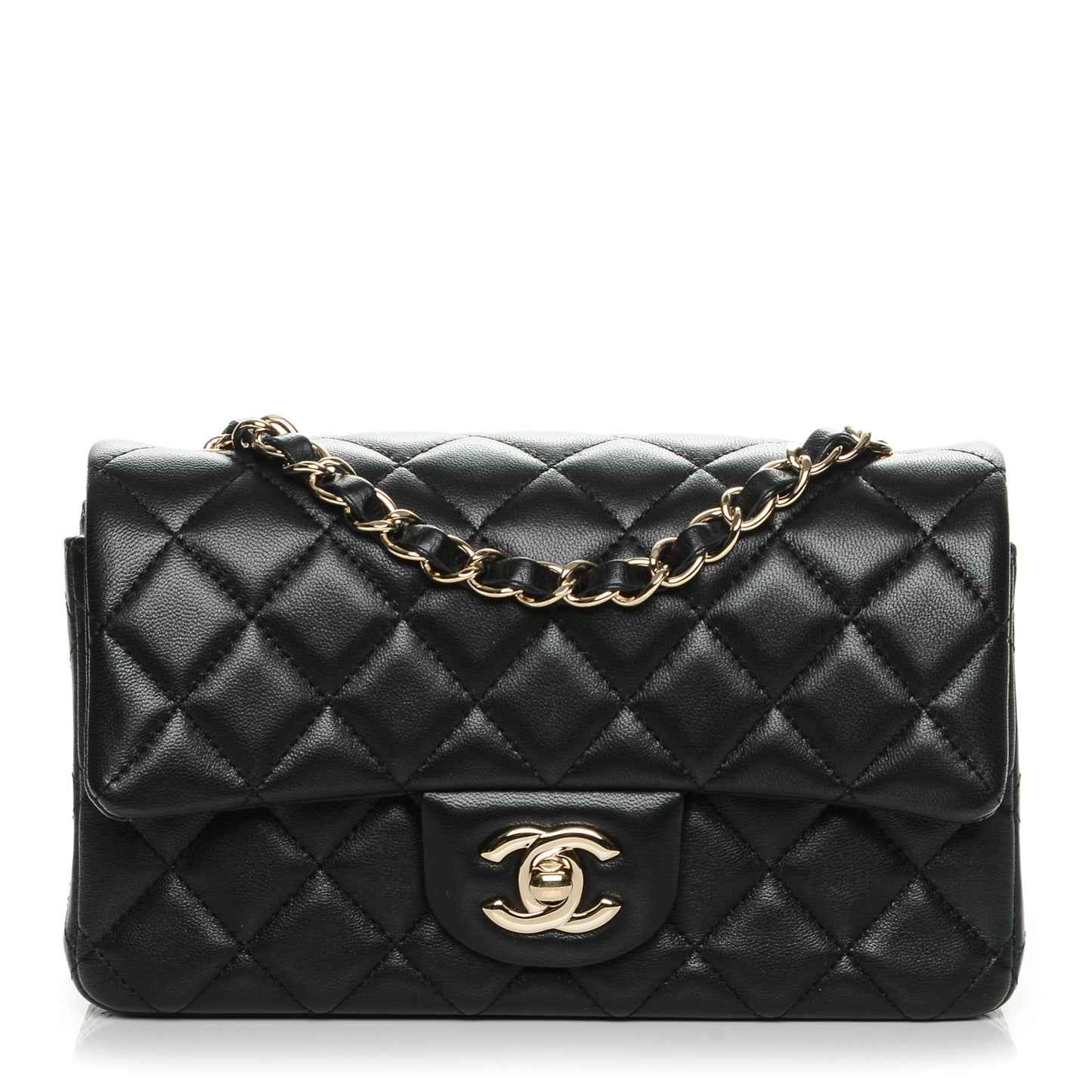 Lambskin Quilted Mini Rectangular Flap Black