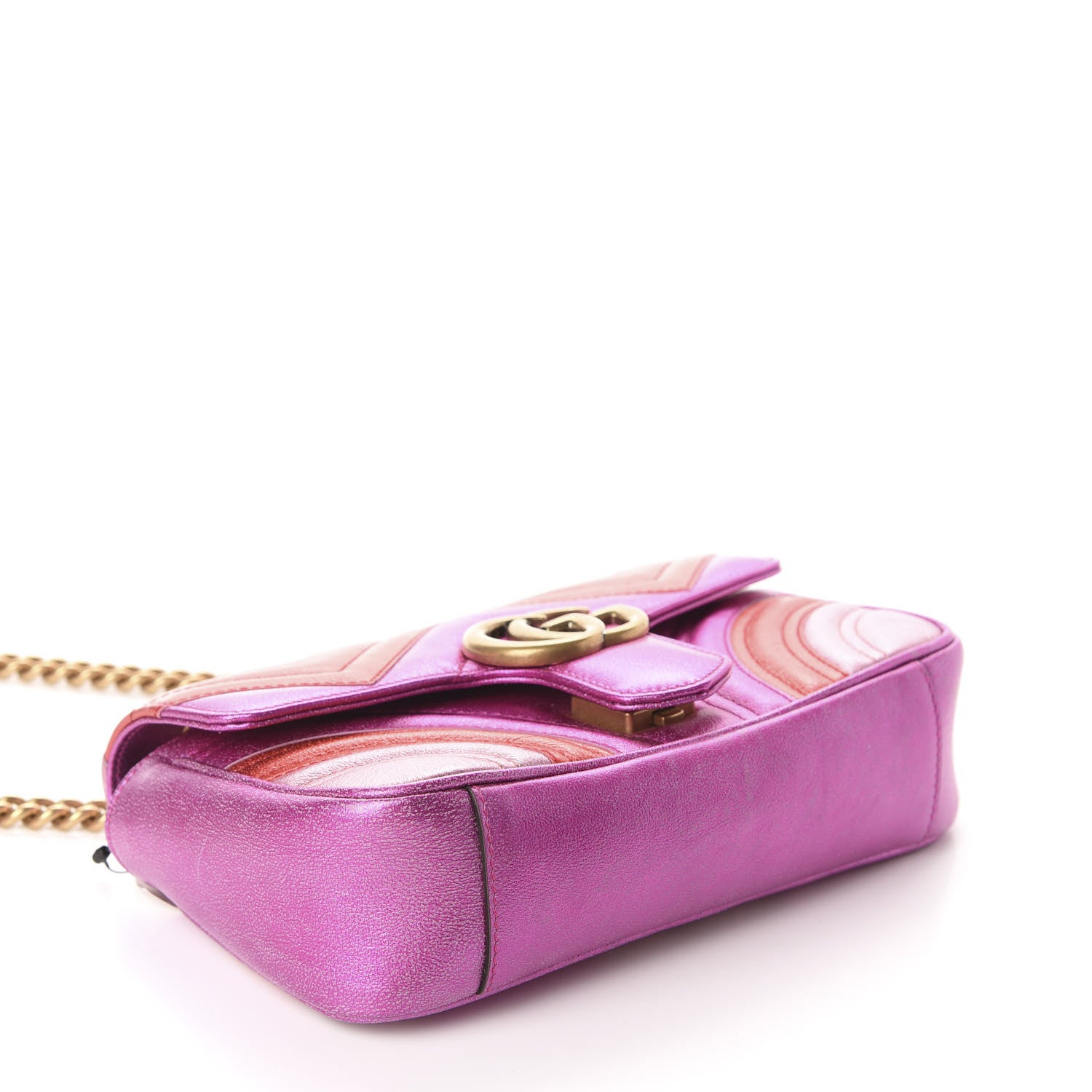 Gucci Metallic Calfskin Matelasse Mini GG Marmont Shoulder Bag Fuchsia 4 of 10