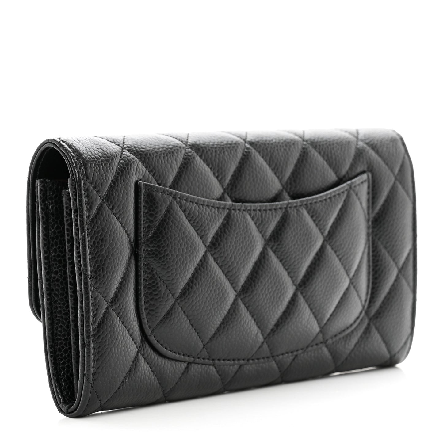 Caviar Quilted Long Flap Wallet Black