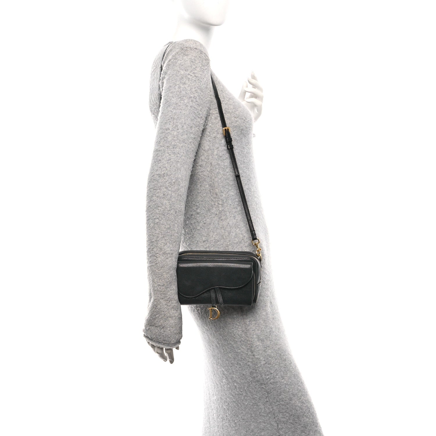 Christian Dior Goatskin Double Saddle Pouch Black 2 of 12