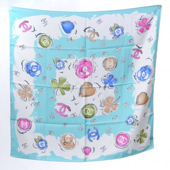 Silk CC Camellia Clover Heart Scarf