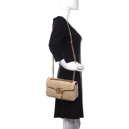 Gucci Raffia Elaphe Matelasse Small GG Marmont Shoulder Bag Natural Cream Brown 2 of 11