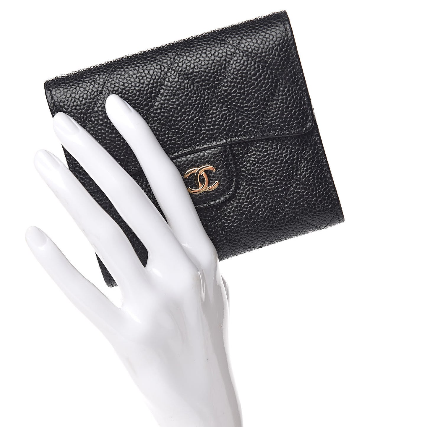 Caviar Quilted Compact Flap Wallet Black