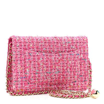 Chanel Tweed Quilted Wallet On Chain WOC Pink Blue White 3 of 12
