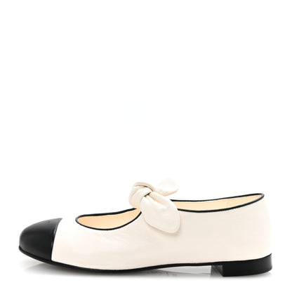 Chanel Lambskin Bow Mary Jane Flats 36.5 White Black 1 of 10