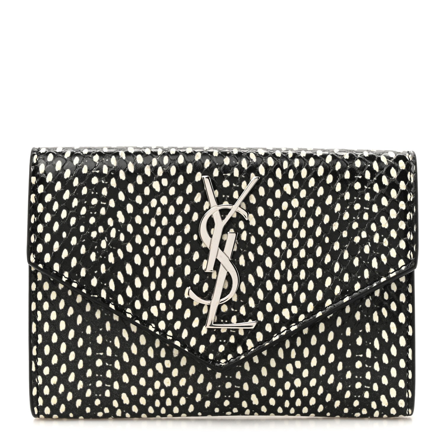 Saint Laurent Calfskin Lambskin Snakeskin Embossed Small Monogram Envelope Wallet Black White 1 of 8