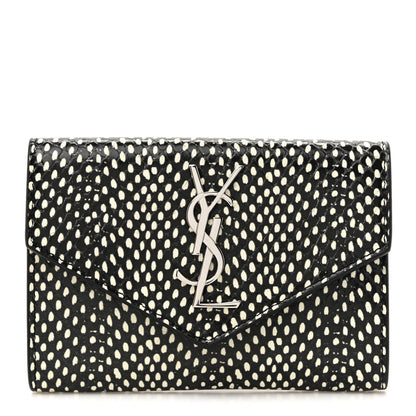 Saint Laurent Calfskin Lambskin Snakeskin Embossed Small Monogram Envelope Wallet Black White 1 of 8