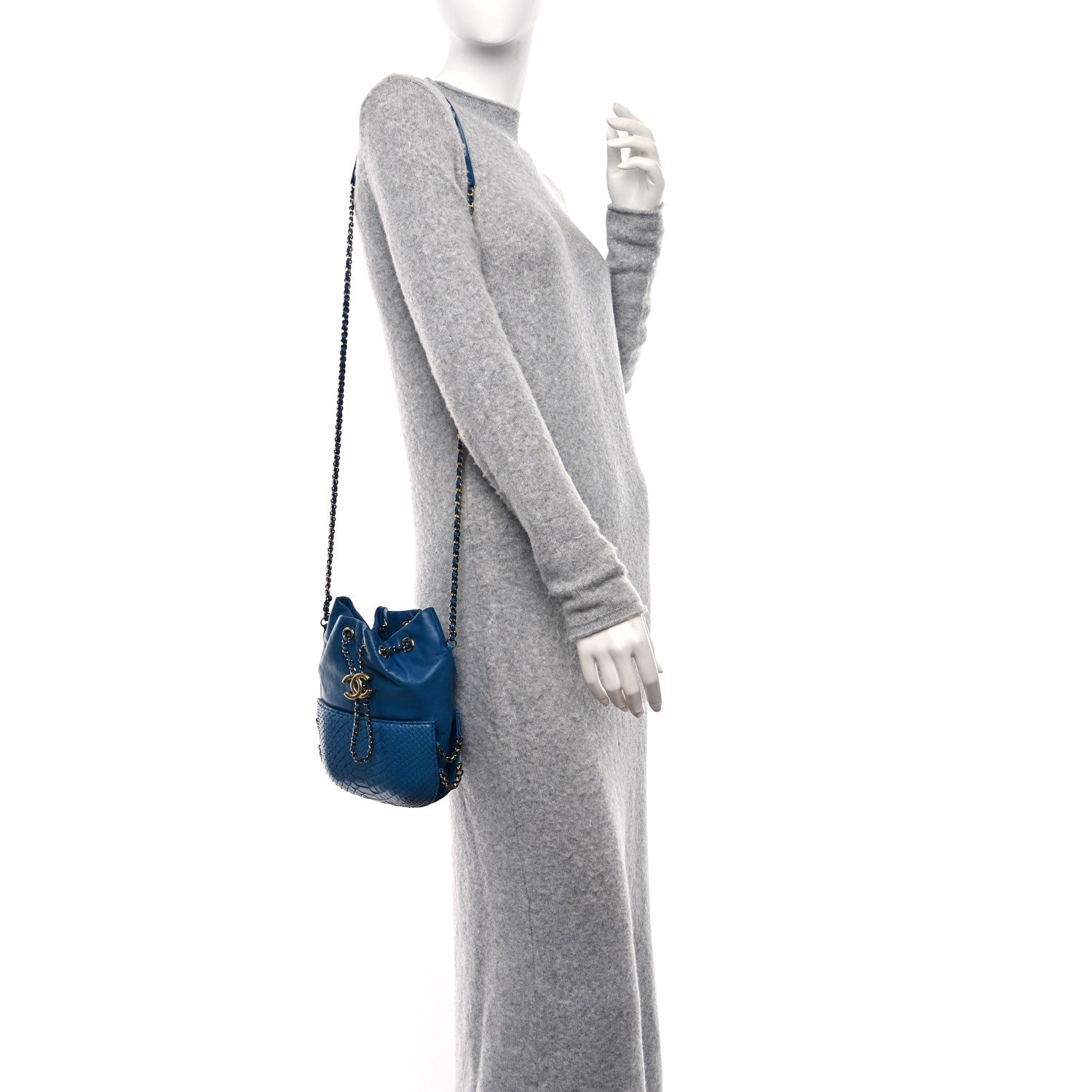 Chanel Snakeskin Calfskin Gabrielle Bucket Blue 2 of 9