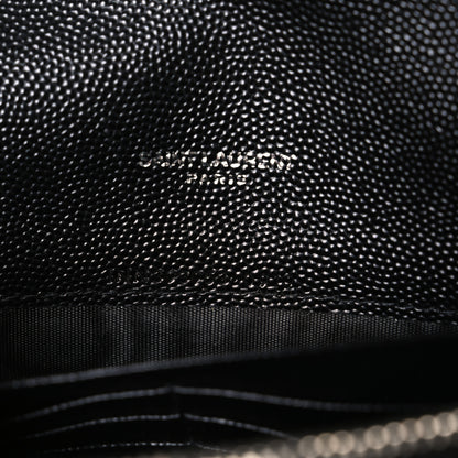 Saint Laurent Grain De Poudre Matelasse Chevron Monogram Envelope Chain Wallet Black 7 of 10