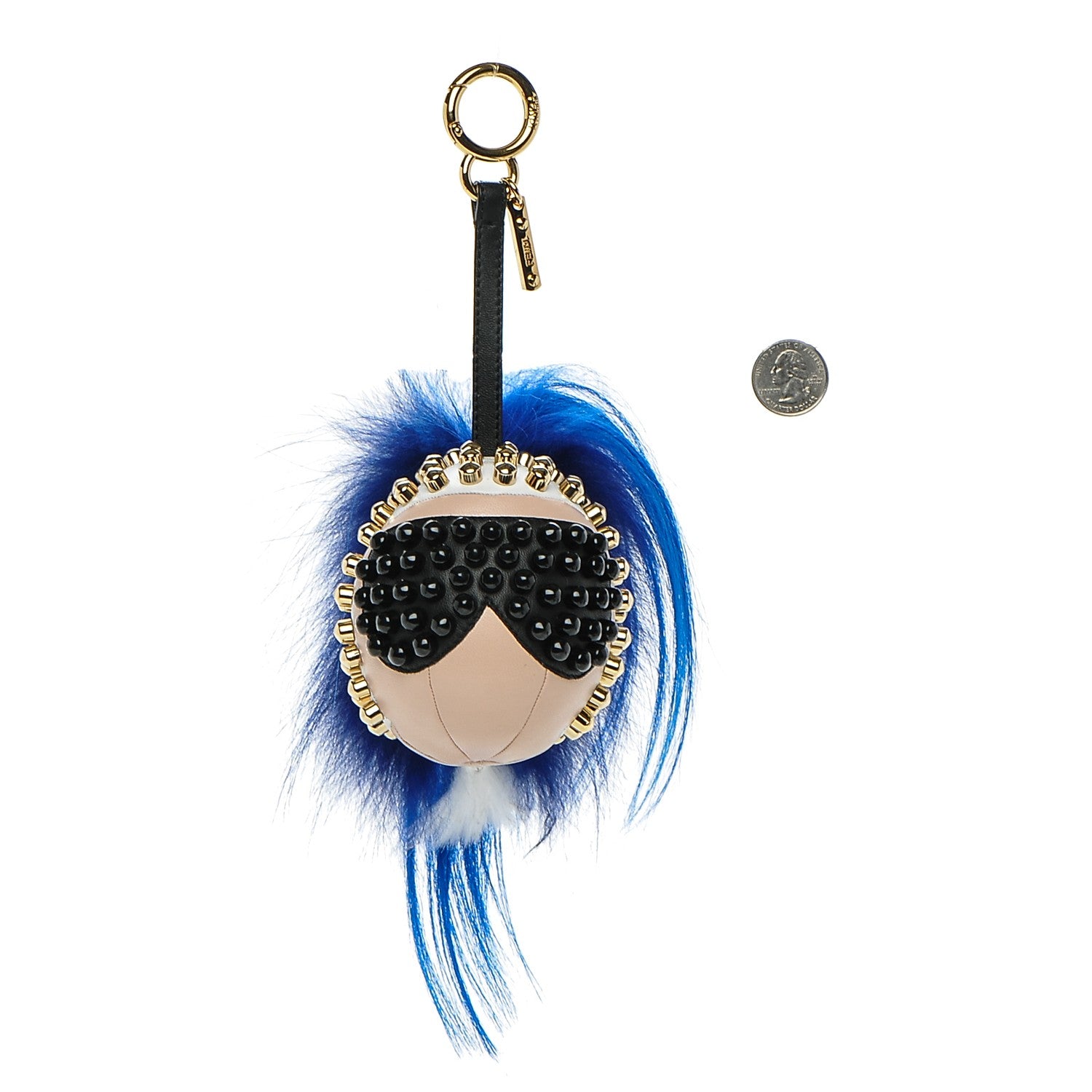 Fendi Lambskin Goat Fur Studded Punkarlito Bag Charm Blue 3 of 5