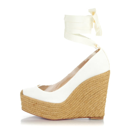 Christian Louboutin Canvas Formentera Platform 130 Espadrille Wedges 38 White 1 of 7