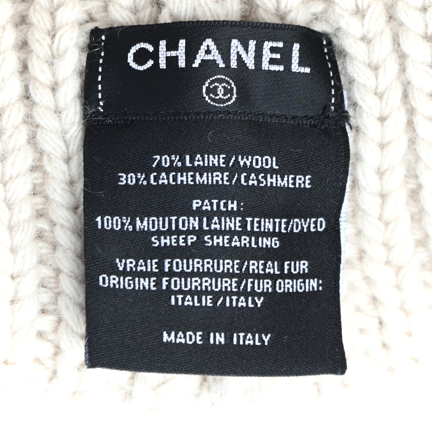 Wool Cashmere CC Beanie Hat White