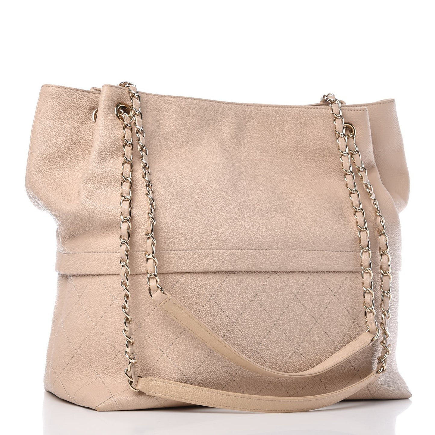Crumpled Grained Calfskin Zip and Carry Shopping Tote Beige