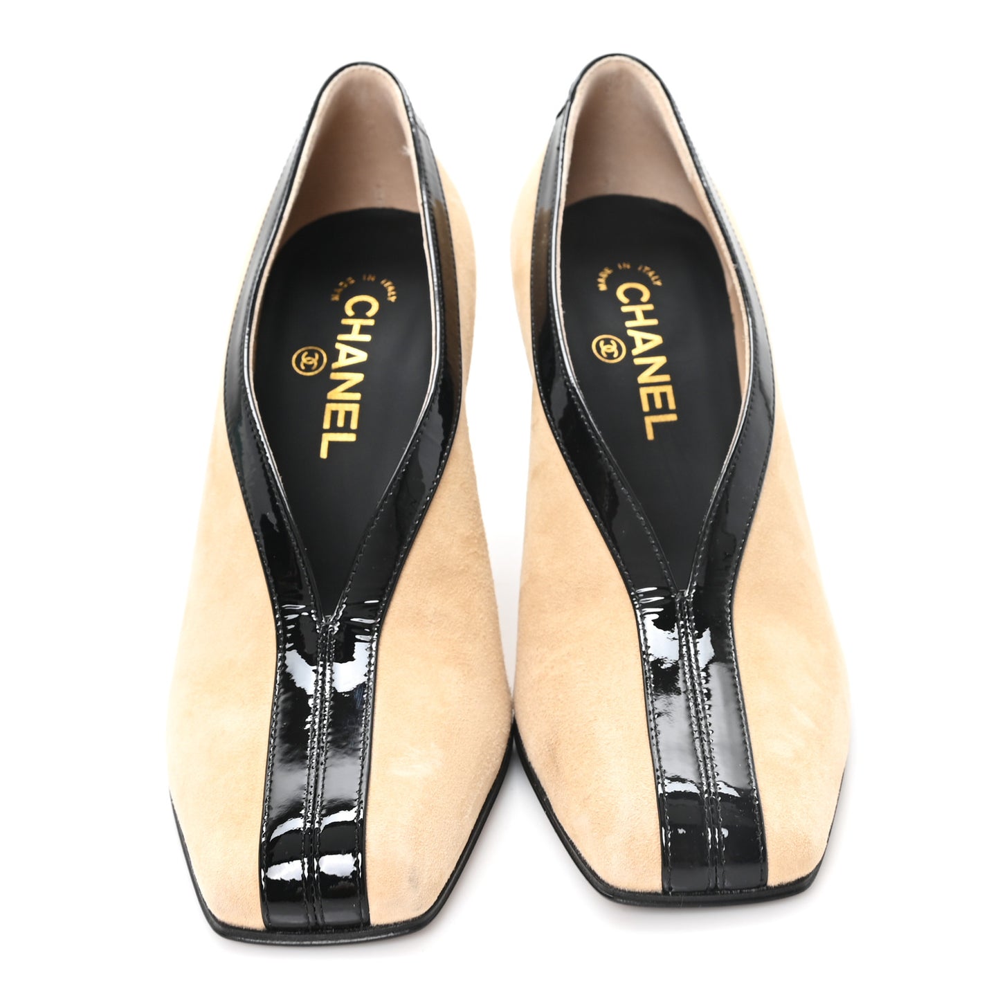 Suede Patent Calfskin Pumps 38.5 Beige Black