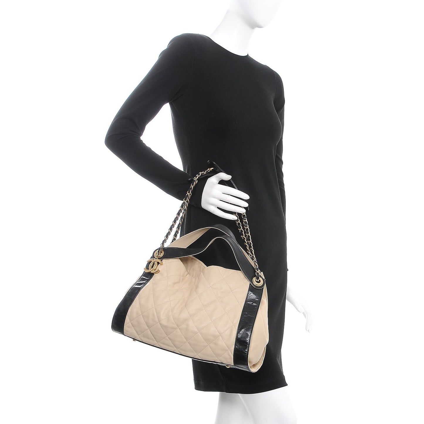 Calfskin Quilted Small In The Mix Shopping Tote Beige Black