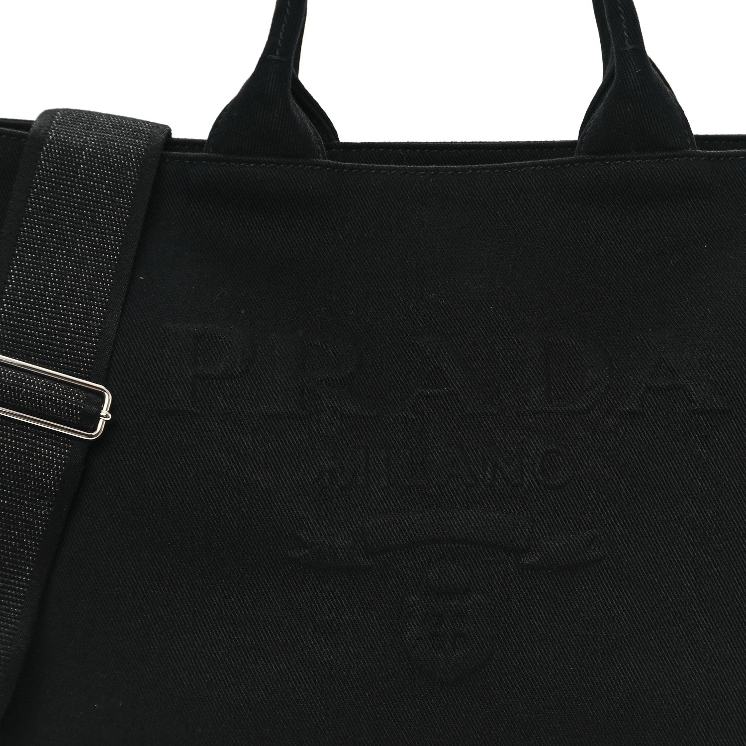 Prada Canvas Embroidered Drill Tote Black 8 of 10
