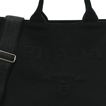 Prada Canvas Embroidered Drill Tote Black 8 of 10