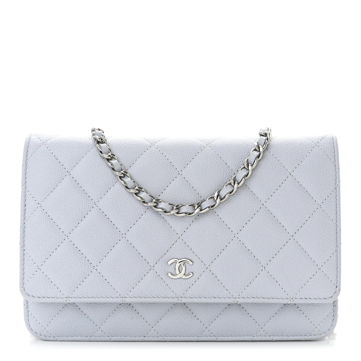 Caviar Quilted Wallet On Chain WOC Light Grey